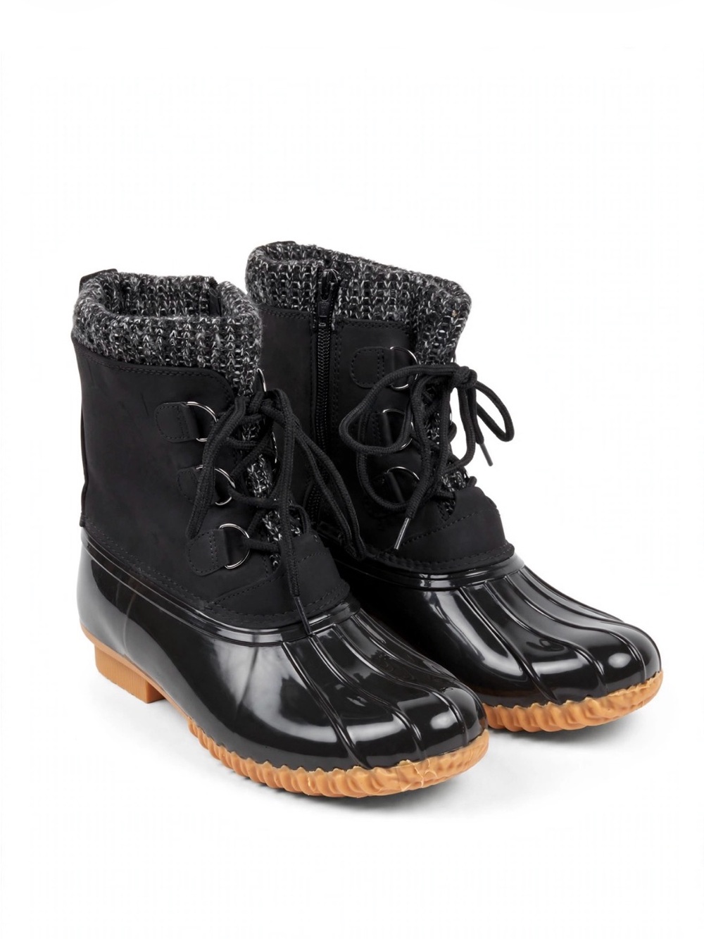 Women’s Black Lace-Up Duck Boots with Knit Collar